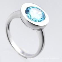 Moda jóias 925 anel de prata esterlina com zircônia azul